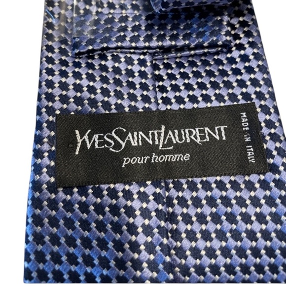 Yves Saint Laurent YSL pour homme 100% silk tie Blue NIB - Picture 5 of 12